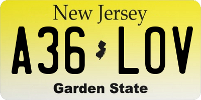 NJ license plate A36LOV