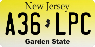 NJ license plate A36LPC
