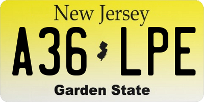 NJ license plate A36LPE
