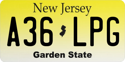 NJ license plate A36LPG