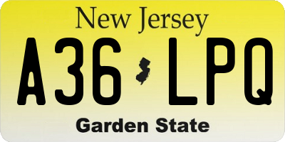 NJ license plate A36LPQ