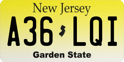 NJ license plate A36LQI