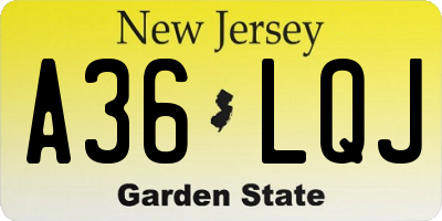 NJ license plate A36LQJ