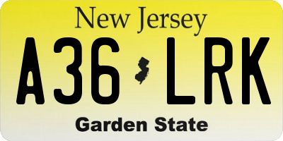 NJ license plate A36LRK