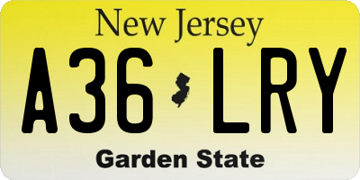 NJ license plate A36LRY