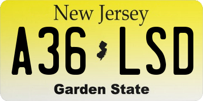 NJ license plate A36LSD