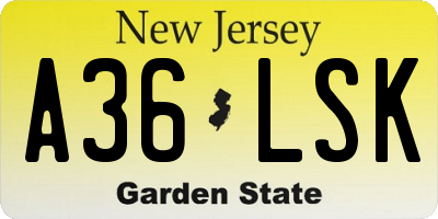 NJ license plate A36LSK
