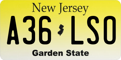 NJ license plate A36LSO