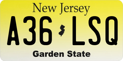 NJ license plate A36LSQ