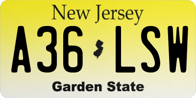 NJ license plate A36LSW