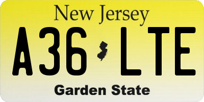 NJ license plate A36LTE