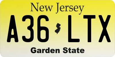 NJ license plate A36LTX