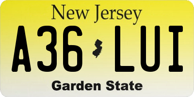 NJ license plate A36LUI