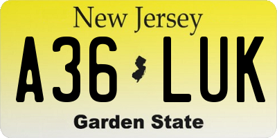 NJ license plate A36LUK