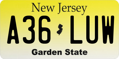 NJ license plate A36LUW