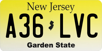 NJ license plate A36LVC