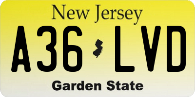NJ license plate A36LVD