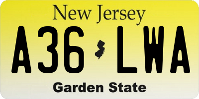 NJ license plate A36LWA