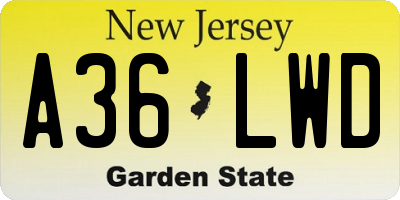 NJ license plate A36LWD