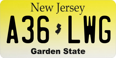 NJ license plate A36LWG