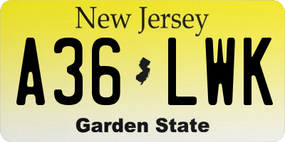 NJ license plate A36LWK