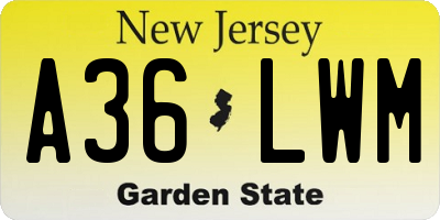 NJ license plate A36LWM