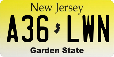 NJ license plate A36LWN