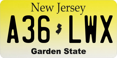 NJ license plate A36LWX
