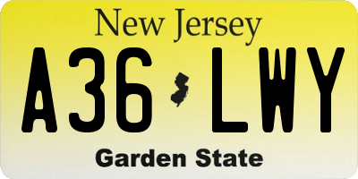 NJ license plate A36LWY