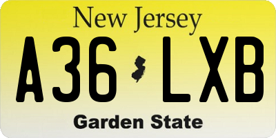 NJ license plate A36LXB