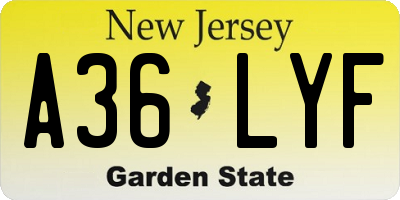 NJ license plate A36LYF