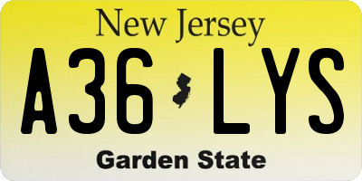 NJ license plate A36LYS