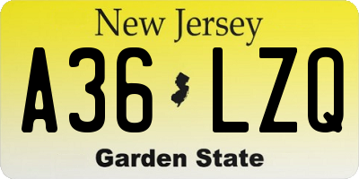 NJ license plate A36LZQ
