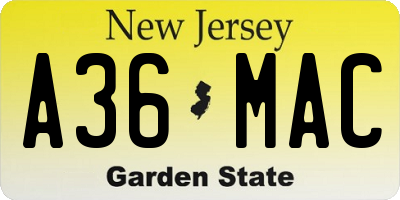 NJ license plate A36MAC