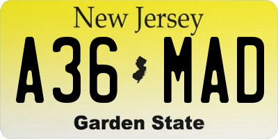 NJ license plate A36MAD