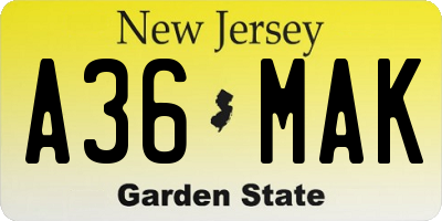 NJ license plate A36MAK