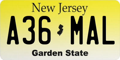NJ license plate A36MAL