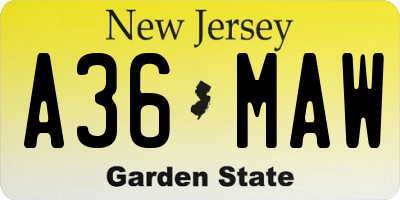 NJ license plate A36MAW
