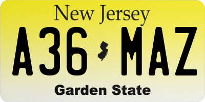 NJ license plate A36MAZ