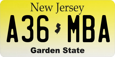 NJ license plate A36MBA