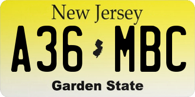 NJ license plate A36MBC