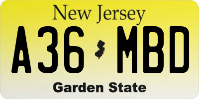 NJ license plate A36MBD