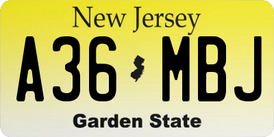NJ license plate A36MBJ