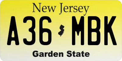 NJ license plate A36MBK