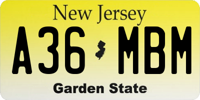 NJ license plate A36MBM