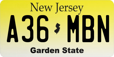 NJ license plate A36MBN