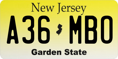 NJ license plate A36MBO
