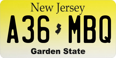 NJ license plate A36MBQ