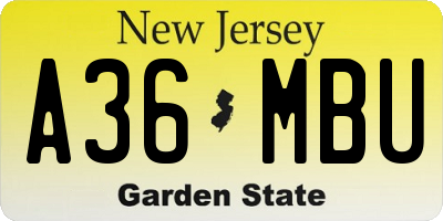 NJ license plate A36MBU