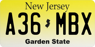 NJ license plate A36MBX